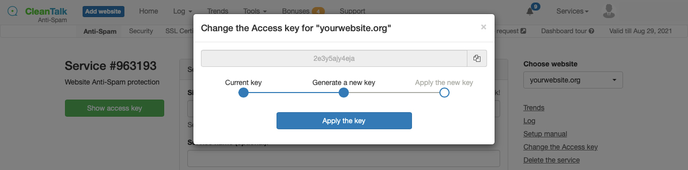 Changing your website access key