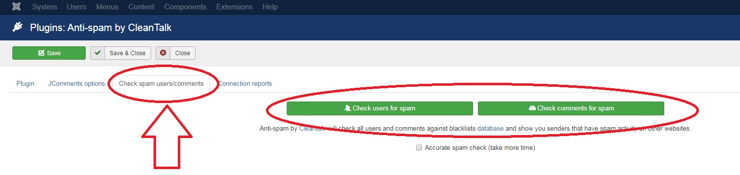 Joomla spam users and comments check